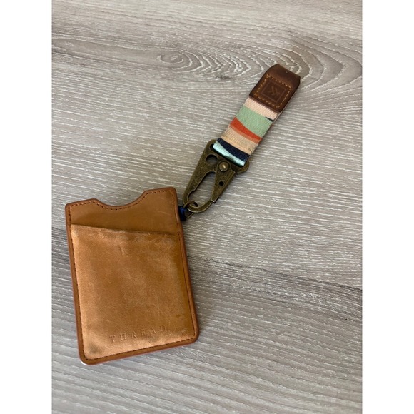 Thread Wallets Elastic Card Holder with Wristlet Lanyard Leather Wave Gorp - Picture 2 of 9